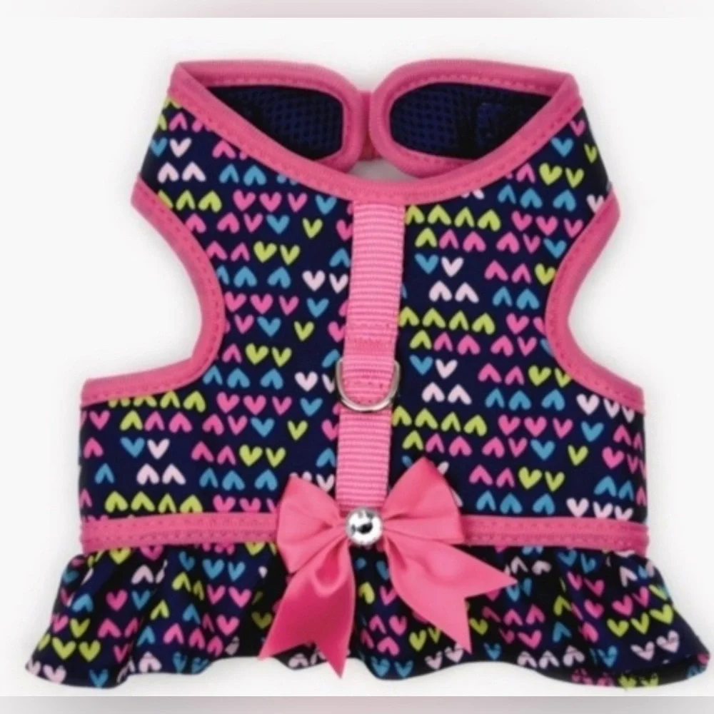 NWT Lot of 2x [Vibrant Life] Girly Dog Ruffle Heart Harness & Bandanna Sz Medium
